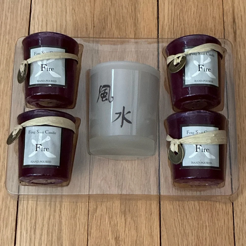 Feng Shui Candle Set, color Wine, Hand Poured.